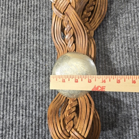 Braided Tan Leather Women’s Belt with Decorative Silver Concho - Picture 3 of 5
